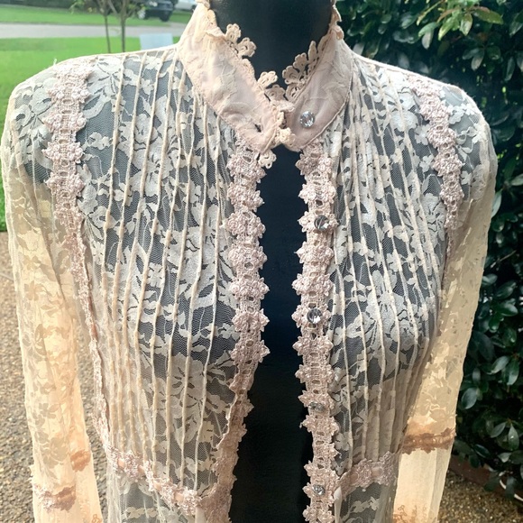 Passion Concept Lace Duster Cardigan – High Collar, Embroidered Sheer-Size M - Picture 2 of 11